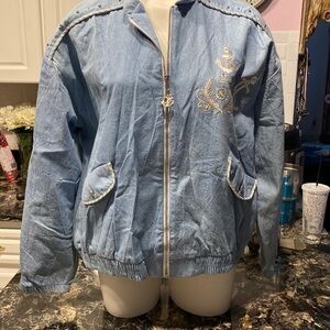 F womens Peter Popovitch solid blue zipper lightweight jacket. XL